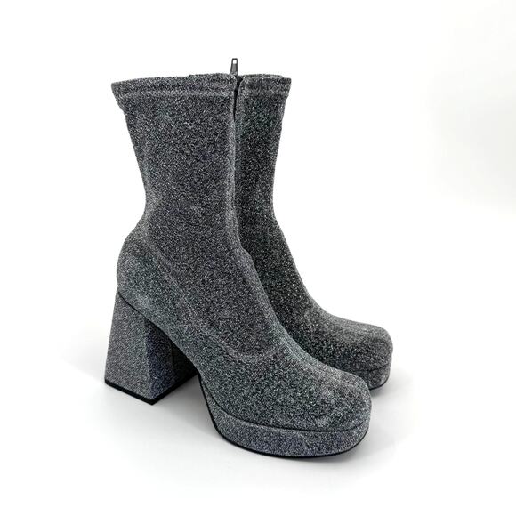 Abound Steffie Platform Bootie Block Chunky Heeled Silver Dark Glitter US 7 - Picture 1 of 12